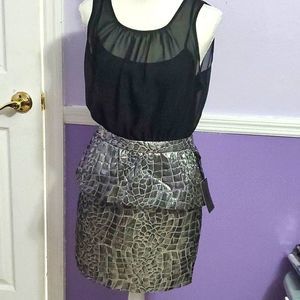 Forenza Black & Silver Croc Skin Pattern Peplum Party Evening Mini Dress 4